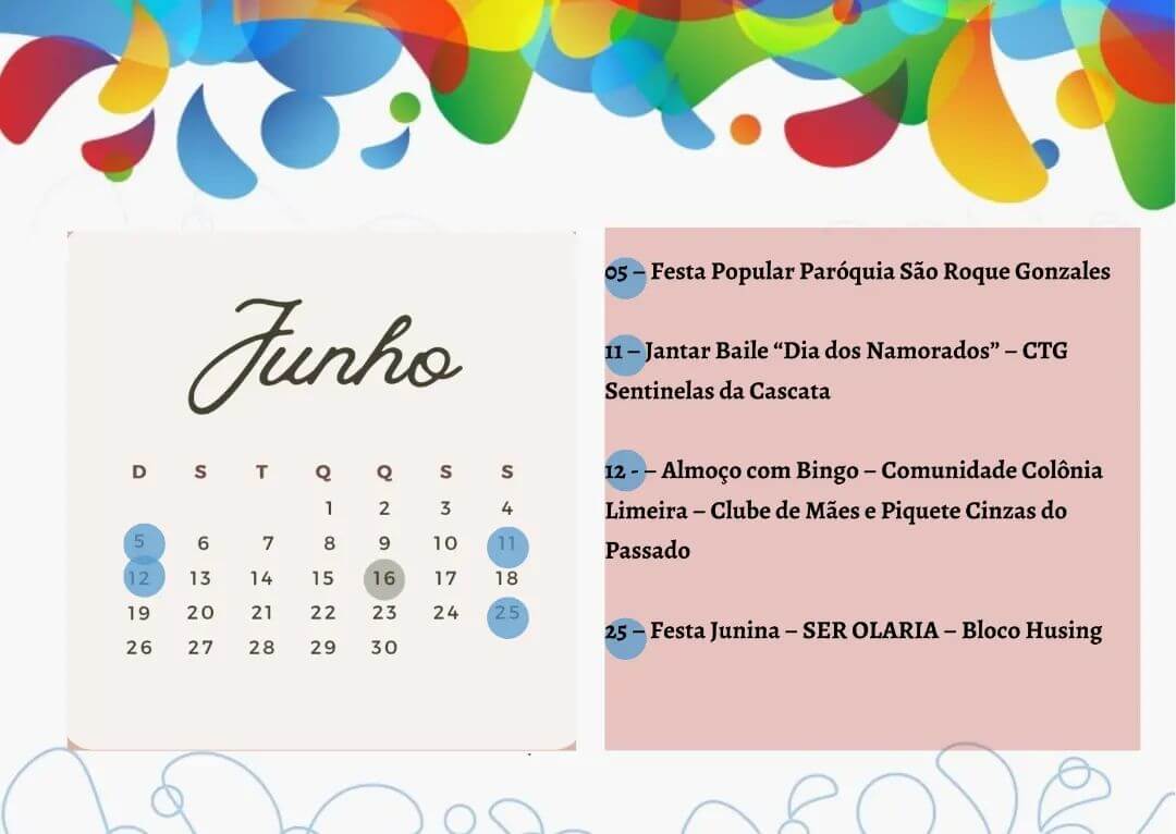 CALENDÁRIO DE EVENTOS - JUNHO 2022